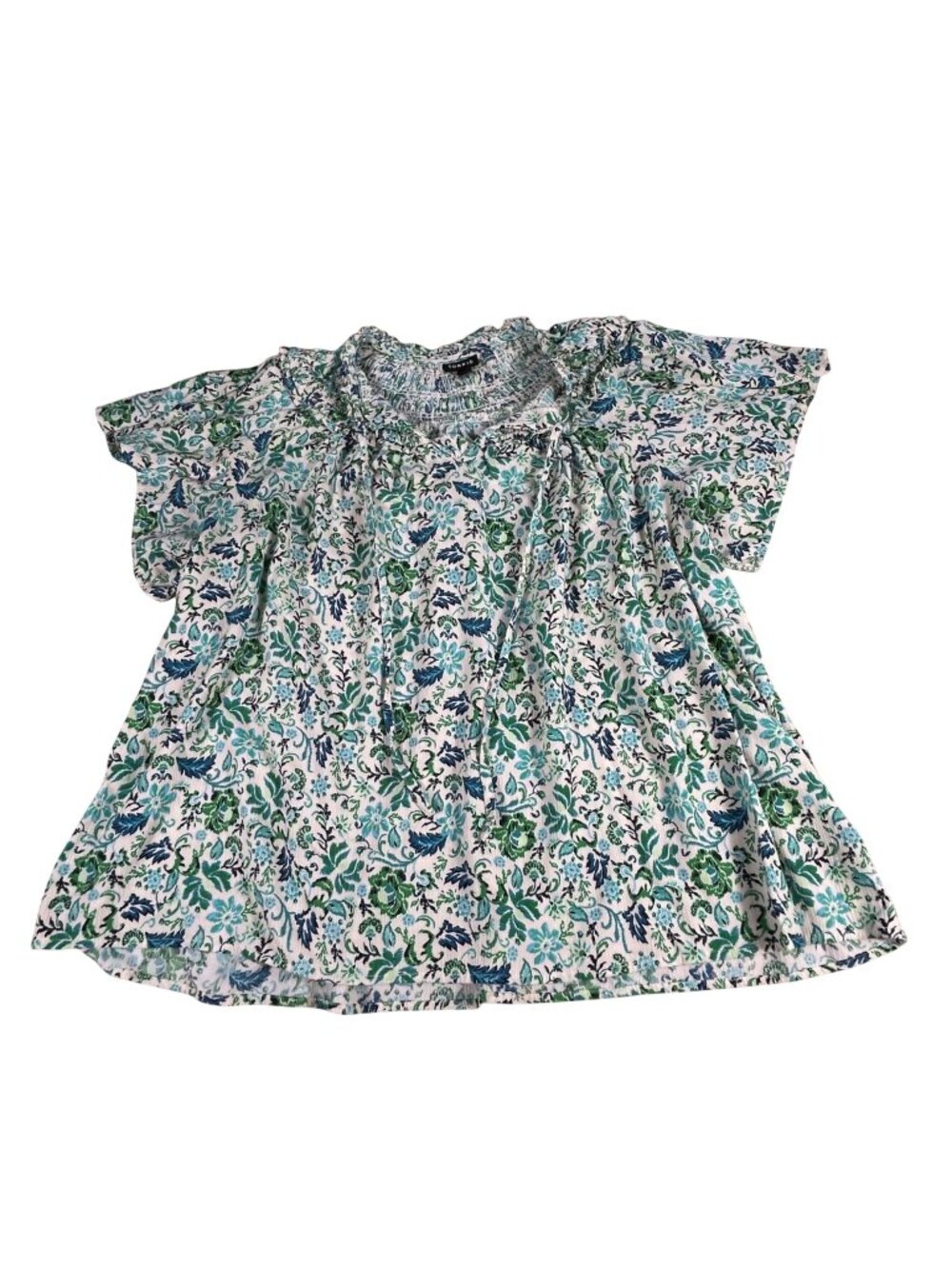 Torrid Floral Boho Blouse Short Sleeve Top Women's Size 3 Green & Blue Flutter